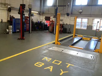 The MOT bay in the MVS workshop, with its lifts and yellow floor markings